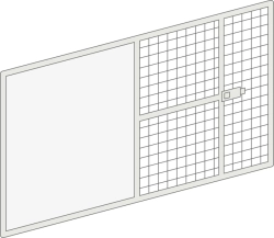 Kombinovaná stěna s dveřmi – 1/2 palubky, 1/2 síť/kulatina