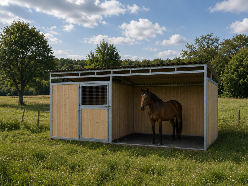 Dřevěný přístřešek pro koně 3 x 3 m s boxem 3 x 3 m